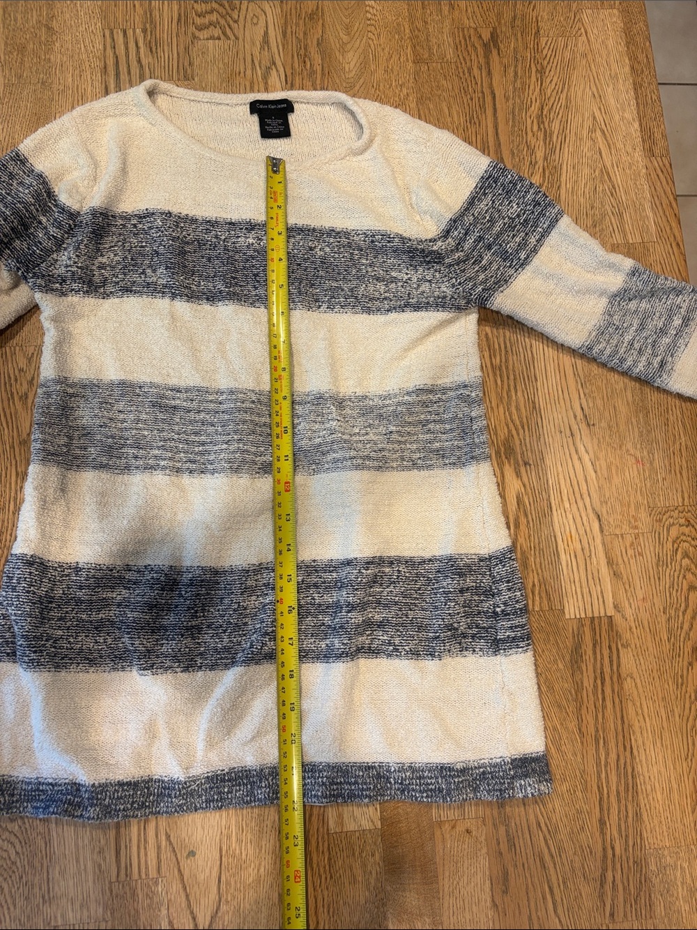 Calvin Klein Jeans Cream and Navy Striped Crew Neck Sweater - Picture 5 of 10